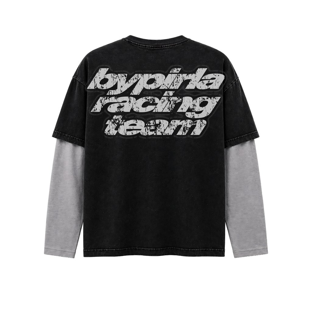 Polera manga larga boxyfit BYPIRLA Racing Team, vista trasera