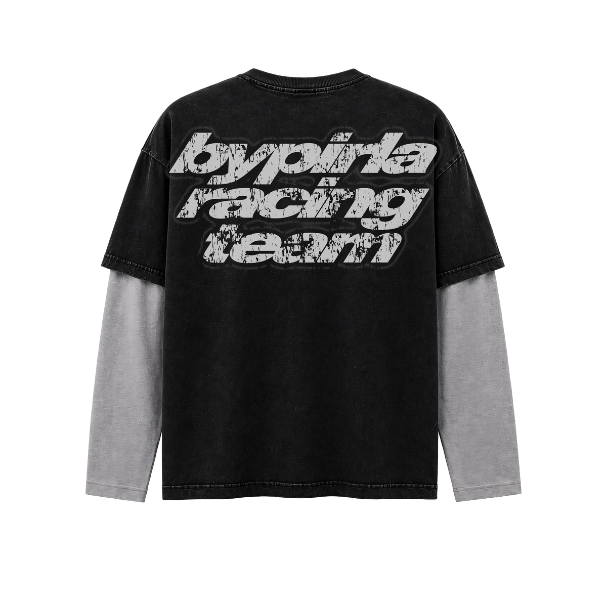 Polera manga larga boxyfit BYPIRLA Racing Team, vista trasera