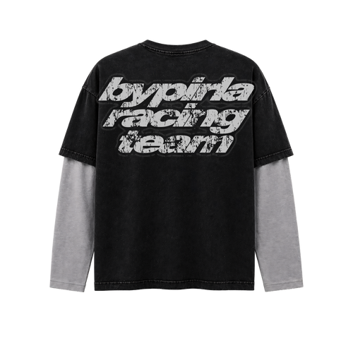 Polera manga larga boxyfit BYPIRLA Racing Team, vista trasera