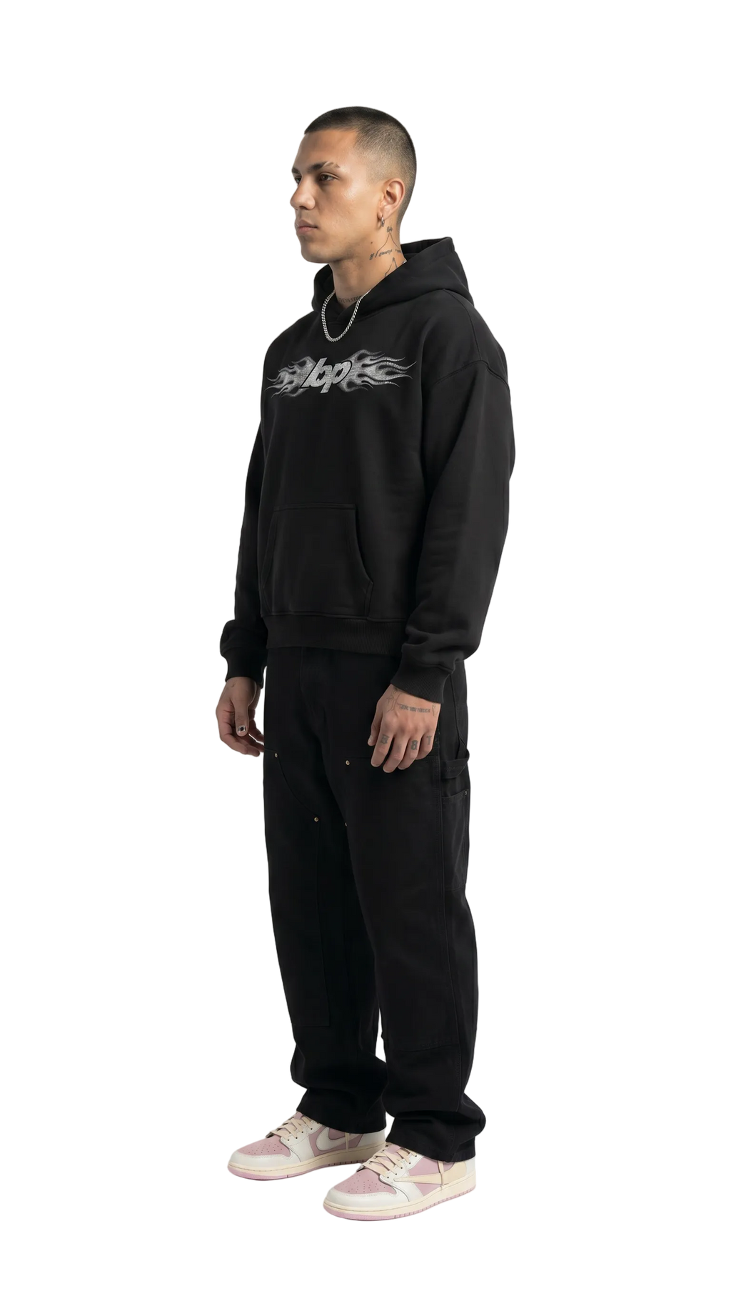 Hoodie boxyfit negro BYPIRLA BP Fire, vista lateral