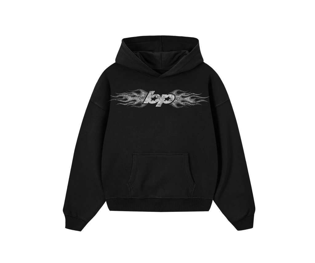 Hoodie boxyfit negro BYPIRLA BP Fire, vista frontal
