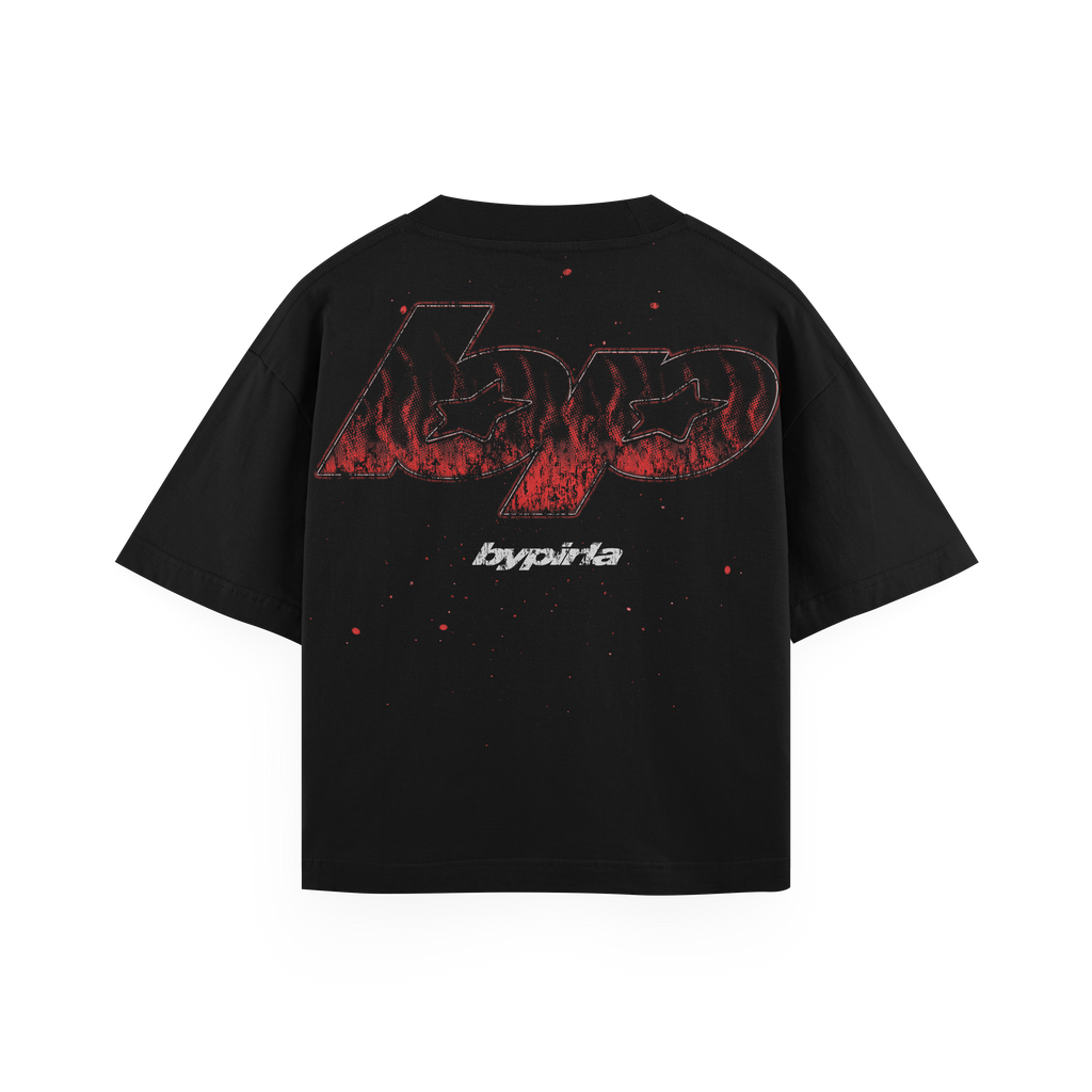 Polera boxyfit negra BYPIRLA de algodón premium, vista trasera