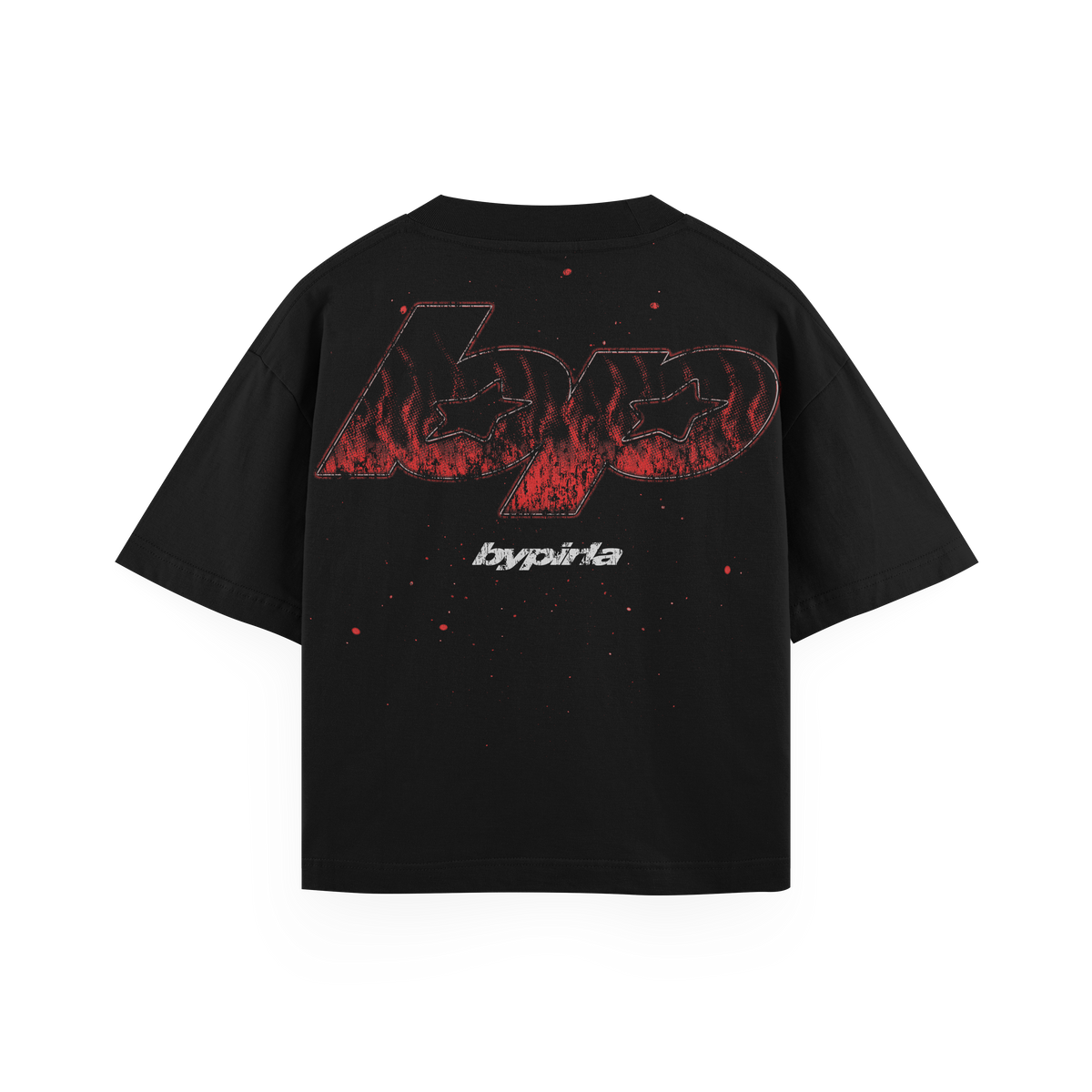 Polera boxyfit negra BYPIRLA de algodón premium, vista trasera